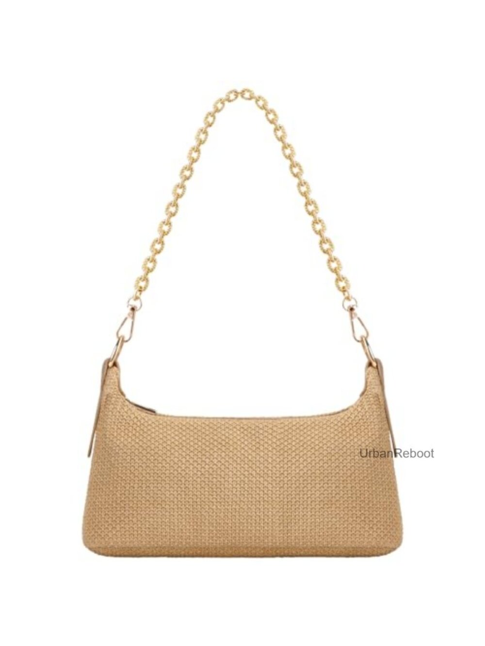 Woven Straw Hobo Shoulder Bag with Charm Chain